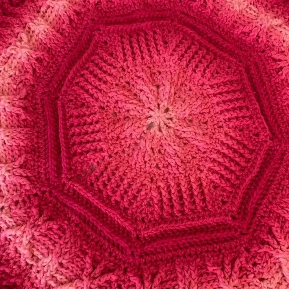 New Handmade Crochet Afghan Mandala  Throw Lap Blanket 3.5 Ft Octagon HOT PINK